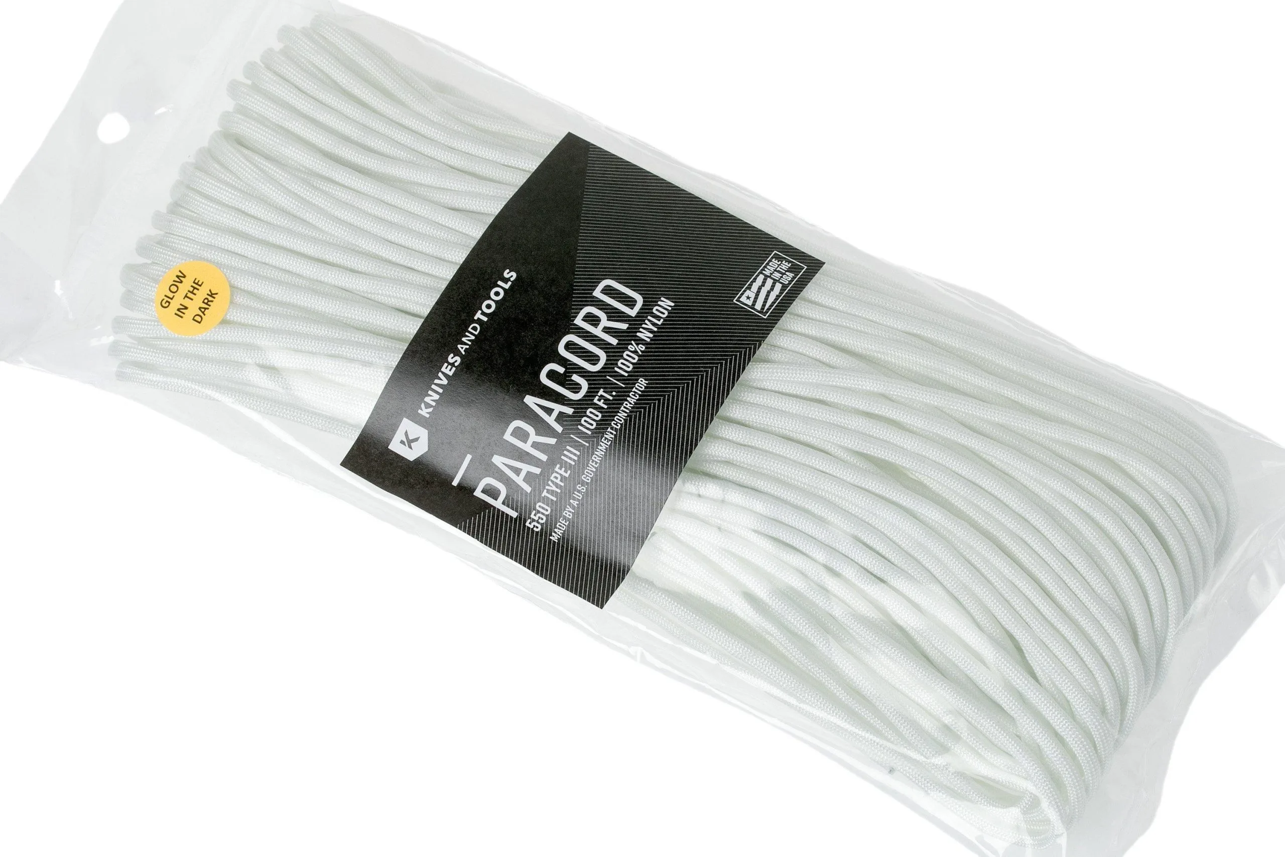 Knivesandtools 550 Paracord Type III, Colour: White W/ Glow In The Dark, 100 Ft (30.48 M) 6 Knivesandtools 550 Paracord Type III, Colour: White W/ Glow In The Dark, 100 Ft (30.48 M) - Billede 4