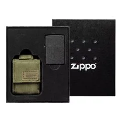 Zippo Tactical Green Pouch And Black Crackle Windproof 49400-000002, Lighter Gift Set