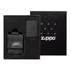 Zippo Tactical Black Pouch And Black Crackle Windproof 49402-000002, Lighter Gift Set